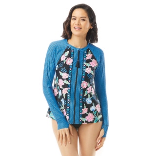 Beach House Mary Relaxed Fit Zip Front Rash Guard - Floral Fantasy