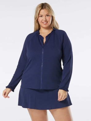 Beach House Swim Plus Size Phoebe Relaxed Fit Ruffled Rash Guard - Pique Solids
